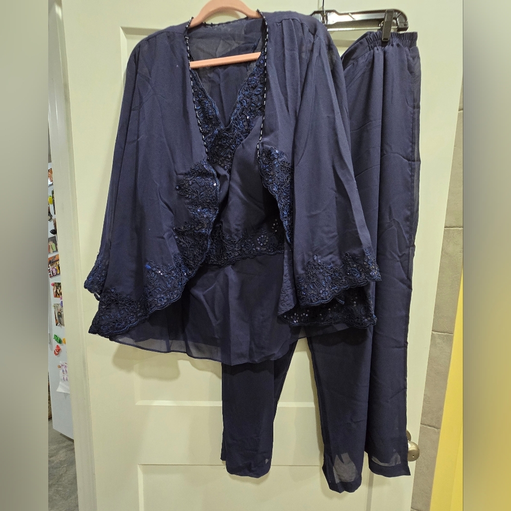 Elegant Wedding, Navy Blue Three-Piece Outfit, Size 24 plus, Brand Bolodoo,